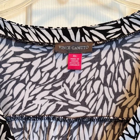 Vince Camuto Black and White Leaf Print Blouse - Picture 2 of 3